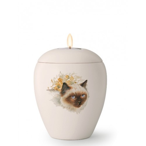 Small Ceramic Cremation Ashes Candle Holder Urn – Pet Dog Animal – Hand Painted Cat Motif